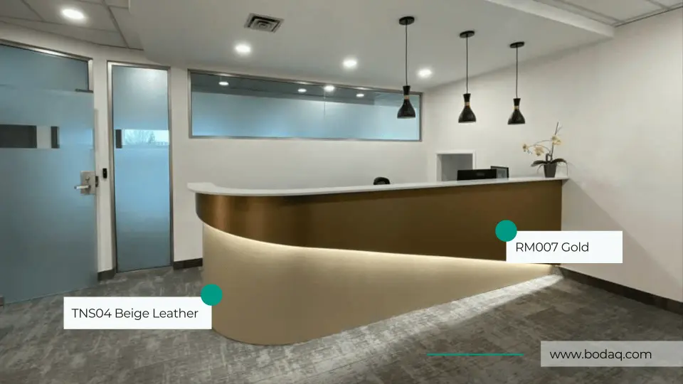 Curved Reception Desk in RM007 Real Gold film